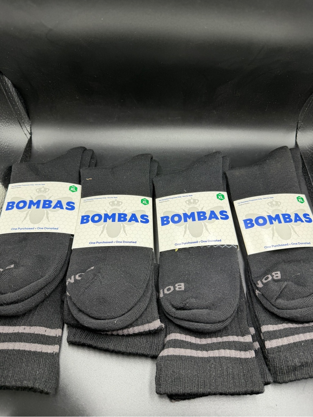Bombas Men's Athletic Crew Socks - Black with Gray Stripes (4-Pack)